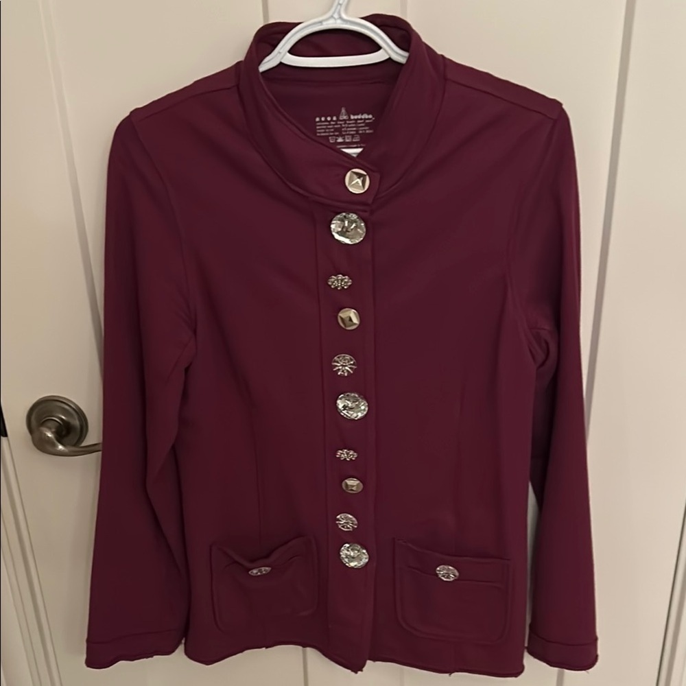 Neon Buddha Purple button front designed in Canada 🇨🇦 stretchy jacket, size S